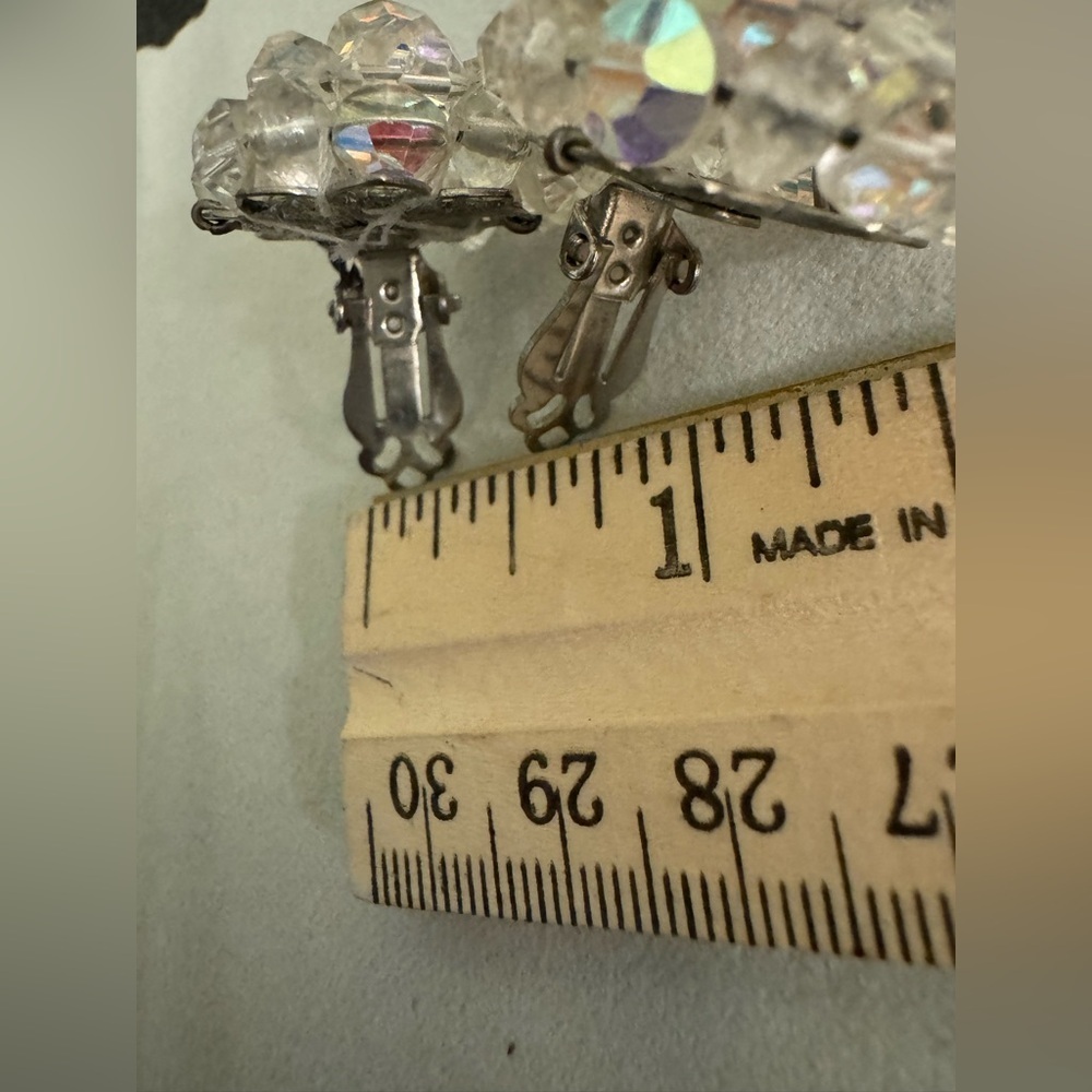 Clear AB Crystal Cluster Clip Earrings - Elegant Sparkle - Picture 4 of 9